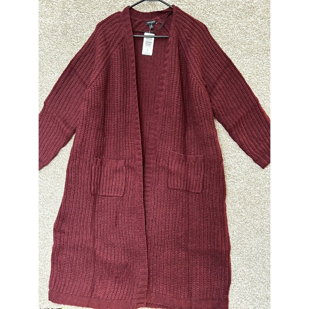 Torrid Red Zinfandel Long Sleeve Chunky Knit Duster Open Cardigan Sweater L (0)